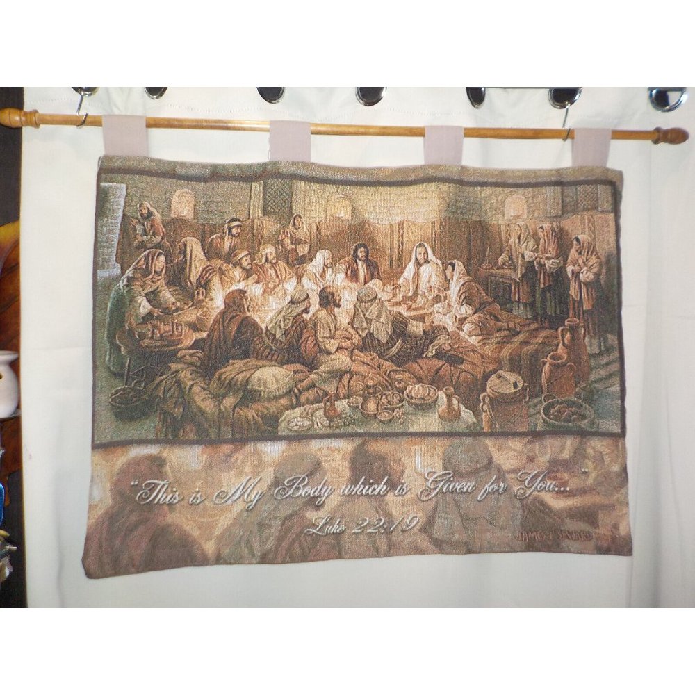 Vintage LAST SUPPER "This is My Body which I Give for You" Wall Tapestry 34x25